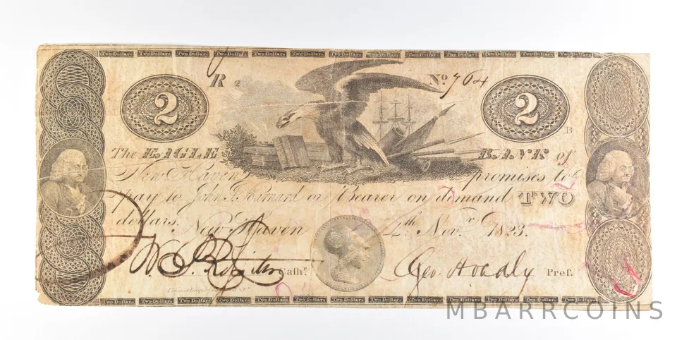1823 $2 New Haven CT Eagle Bank Obsolete Note *0237