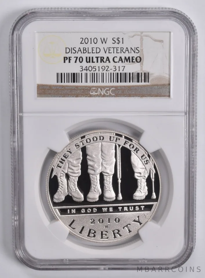 2010-W Disabled Veterans Commem. Silver Dollar $1 PF70 UCAM NGC Brown Lbl