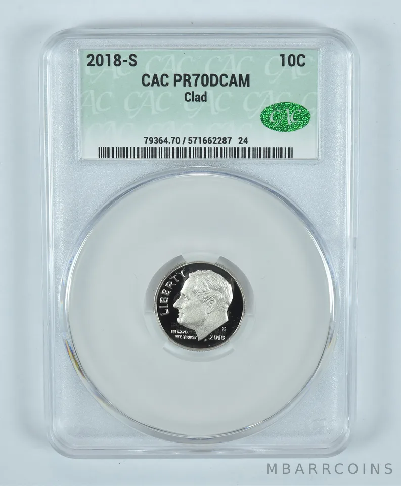2018-S Roosevelt Dime CLAD PR70 DCAM CAC CACg