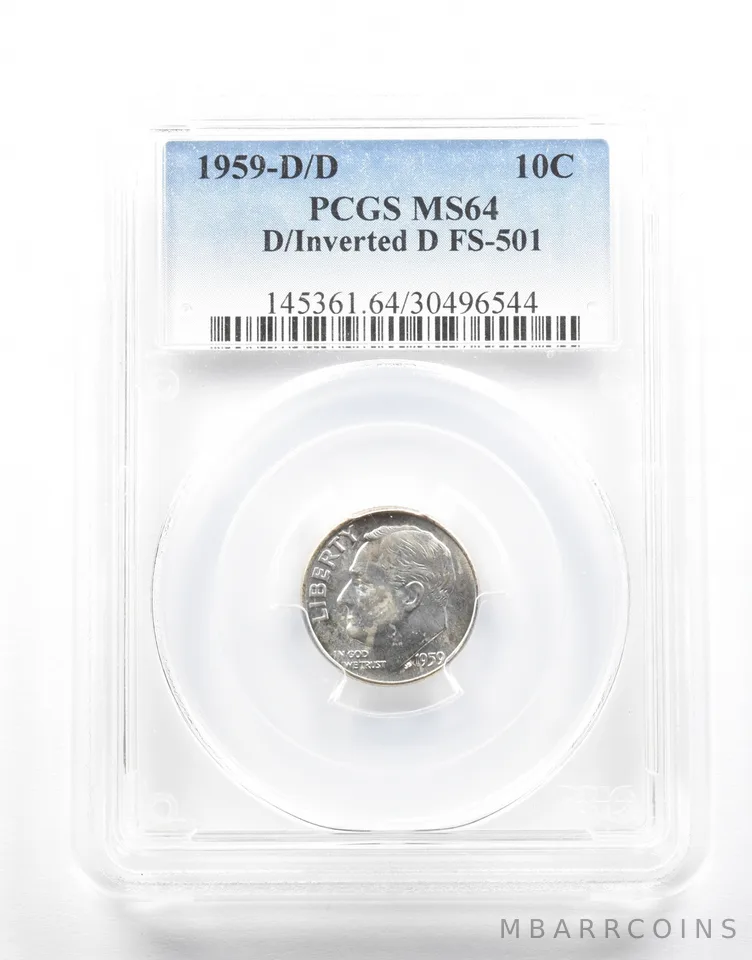 1959-D/D Roosevelt Dime D/Inverted D FS-501 MS64 PCGS *2157