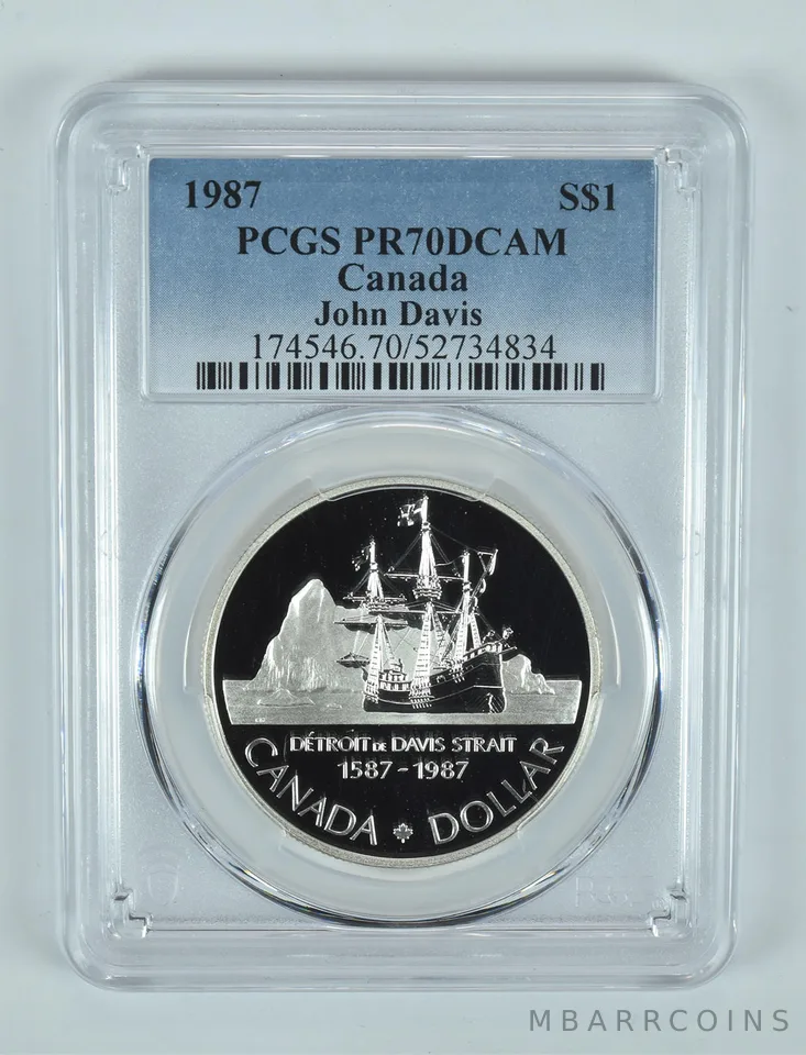 1987 Canada 1 Dollar Silver John Davis PR70 DCAM PCGS