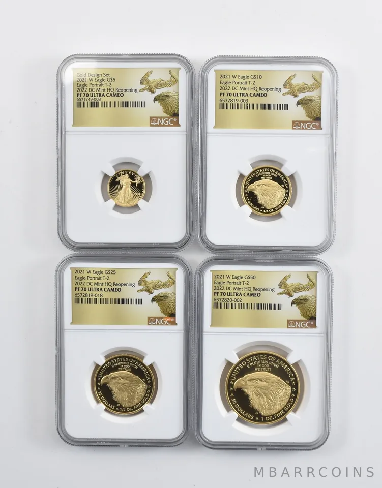 Set 2021-W $5/$10/$25/$50 Gold Eagle Type 2 DC Mint PF70 NGC Low Pop *9383