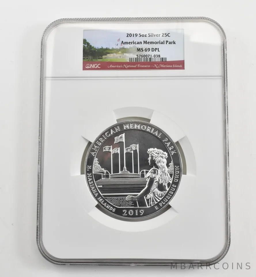 2019 5 Oz Silver Quarter ATB American Memorial Park MS69 DPL NGC *1641