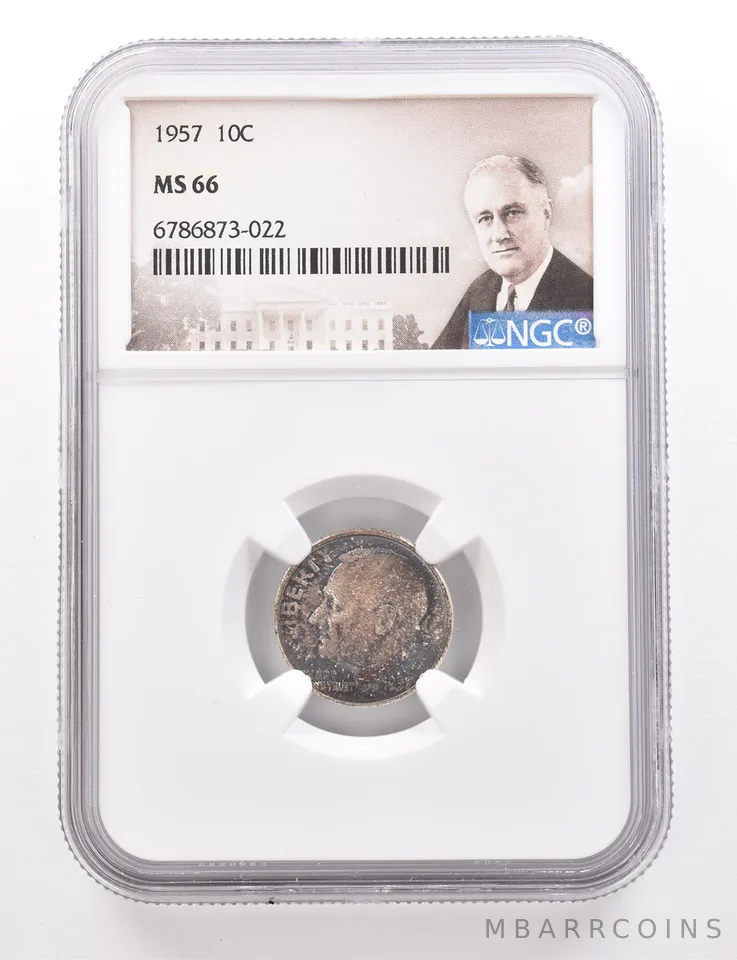 1957 Roosevelt Dime MS66 NGC Beautiful Tone *3369