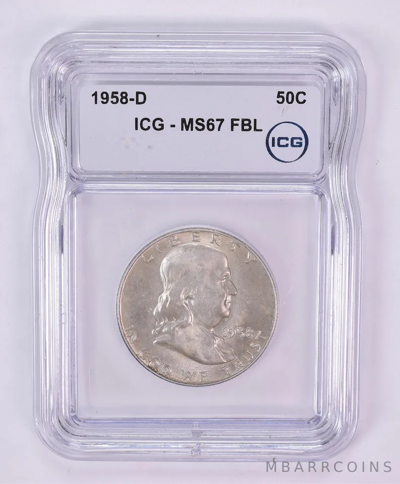 1958-D Franklin Half Dollar MS67 FBL ICG Beautiful Tone *1206