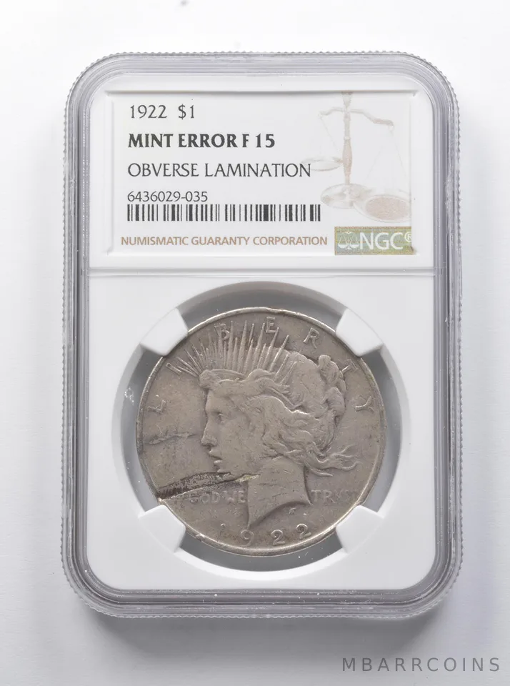 MINT ERROR F15 1922 Peace Silver Dollar OBV Lamination NGC a7876