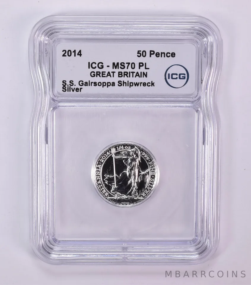 2014 Great Britain 50 Pence Silver SS Gairsoppa Shipwreck 1/4 Oz MS70 PL ICG