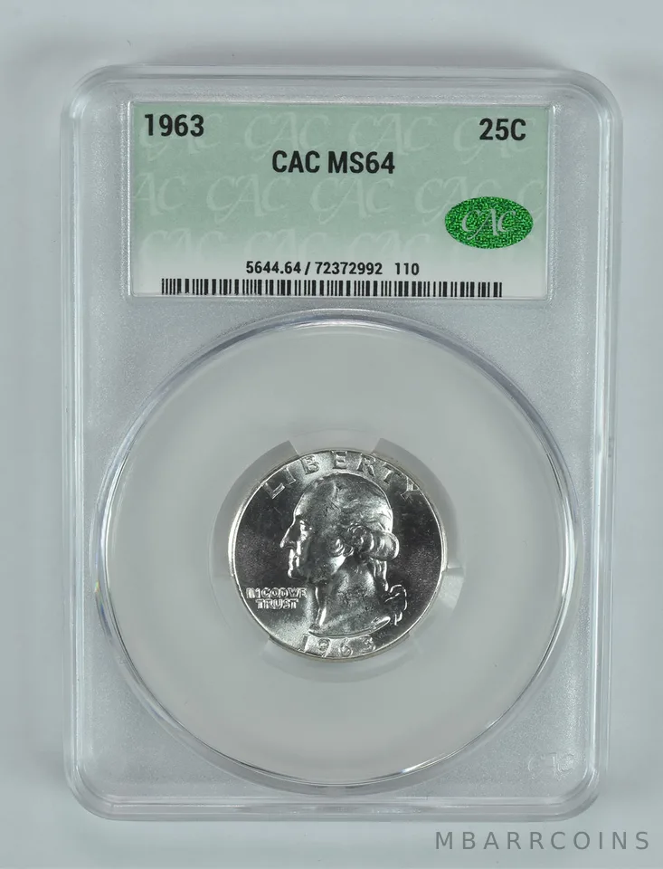 1963 Washington Quarter MS64 CAC CACg