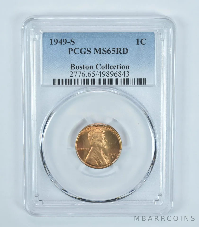 1949-S Lincoln Wheat Cent Boston Collection MS65 RD PCGS Blue Label