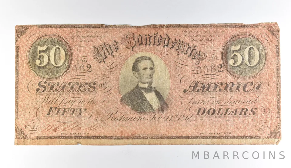 1861 $50 Confederate States Of America Large Note *1660