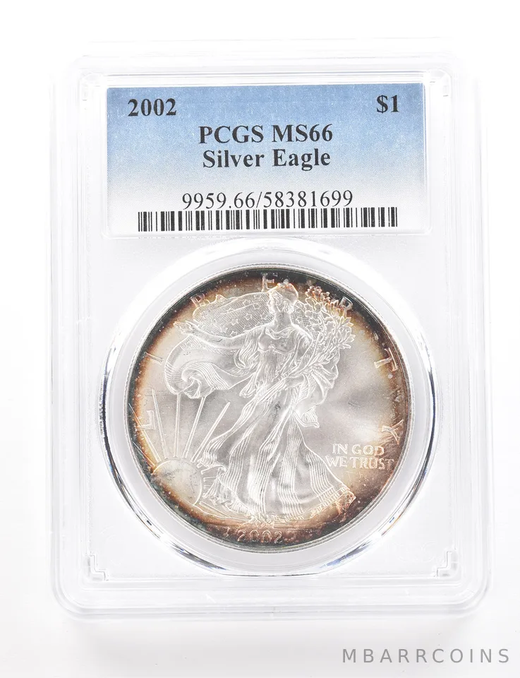 2002 American Silver Eagle MS66 PCGS Beautiful Tone *3422
