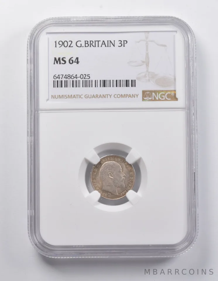 MS64 1902 Great Britain 3 Pence NGC a7031