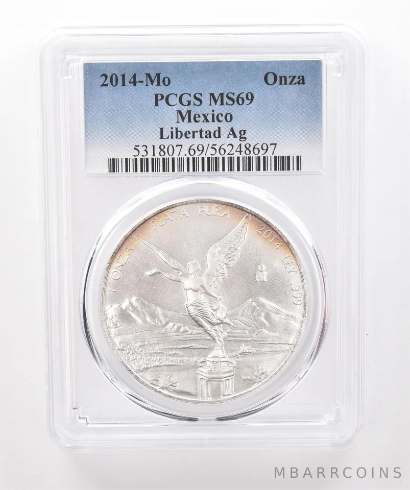 2014 Mo Mexico 1 Onza Silver Libertad MS69 PCGS Peripheral Tone *2029