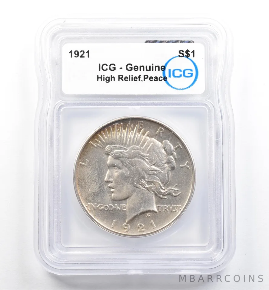 1921 Peace Silver Dollar High Relief Genuine ICG *9890