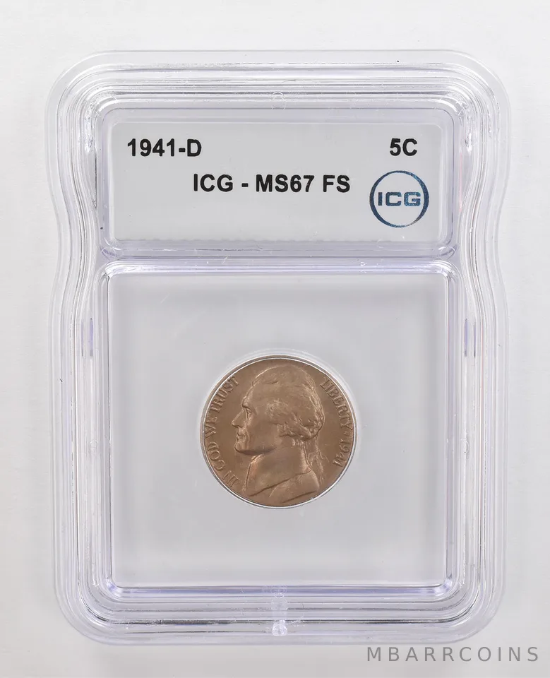 1941-D Jefferson Nickel MS67 FS ICG Beautiful Tone *4367
