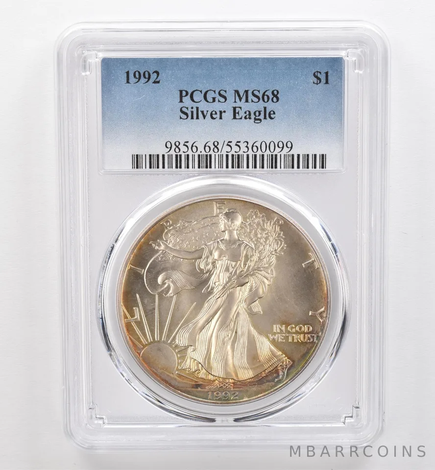 1992 American Silver Eagle MS68 PCGS Beautiful Tone *9541