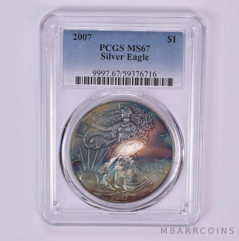 2007 American Silver Eagle MS67 PCGS Beautiful Tone *1533
