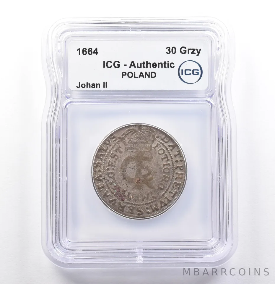 1664 Poland 30 Groszy Johan II Authentic ICG *9862
