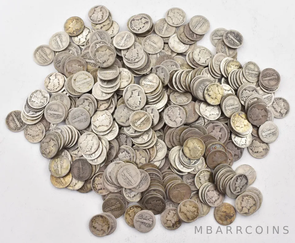 1920-D Mercury 90% Silver Dime Roll Lot of 50 PCS $5 Face