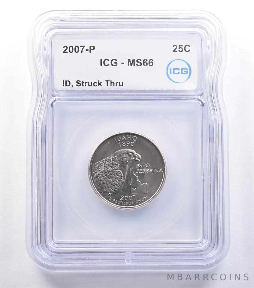 2007-P Washington State Quarter Idaho Mint Error Struck Thru MS66 ICG *9589