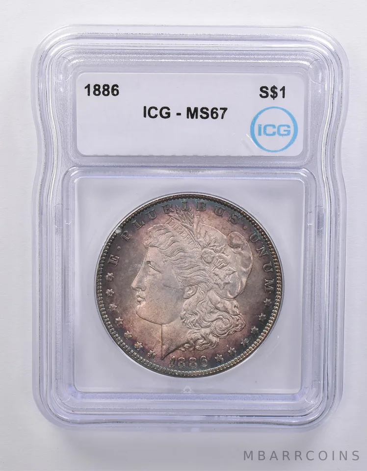 1886 Morgan Silver Dollar MS67 ICG Blue/Purple Tone *7121