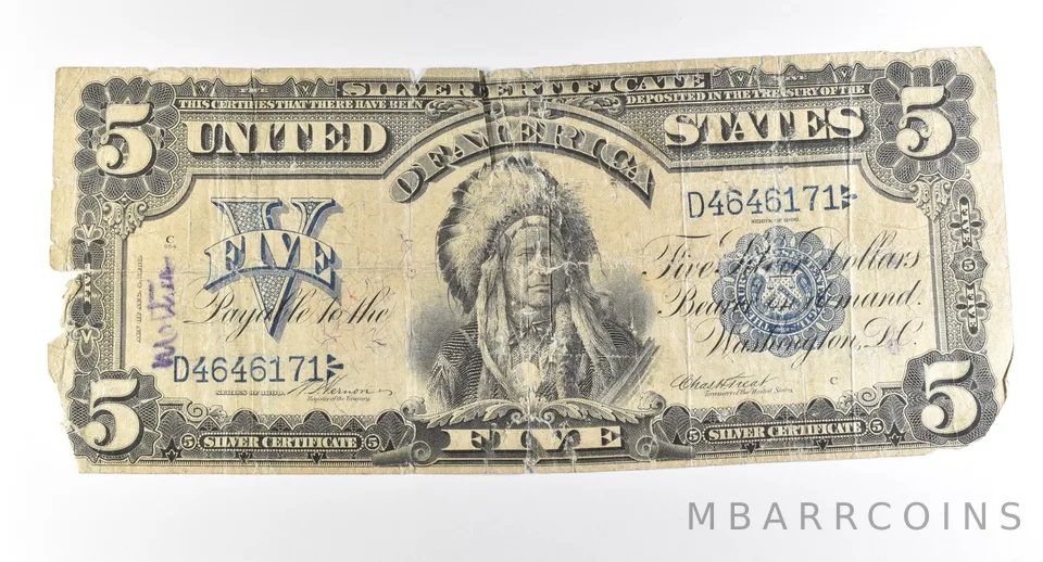 1899 $5 Silver Certificate Large Note Blue Seal Chief *2763