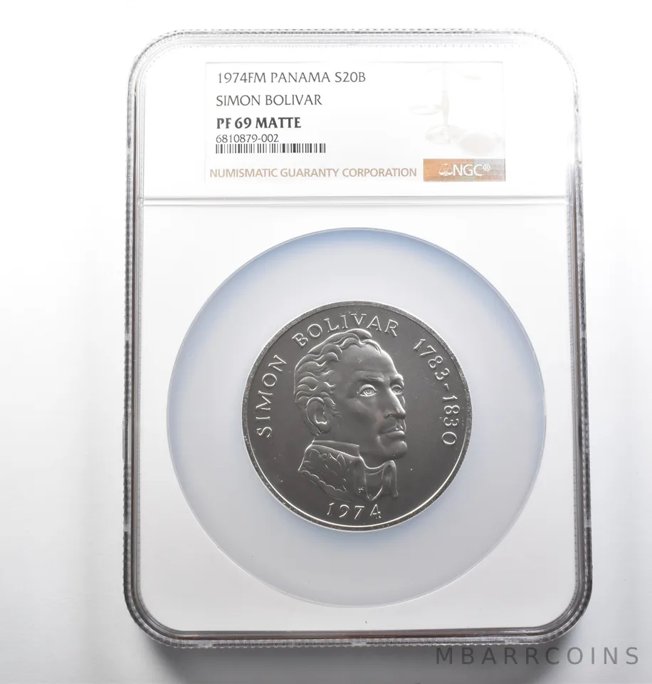 PF69 Matte 1974 FM Panama 20 Balboas Silver Simon Bolivar NGC *0921