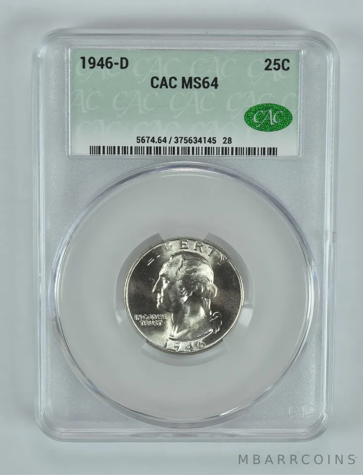 1946-D Washington Quarter MS64 CAC CACg