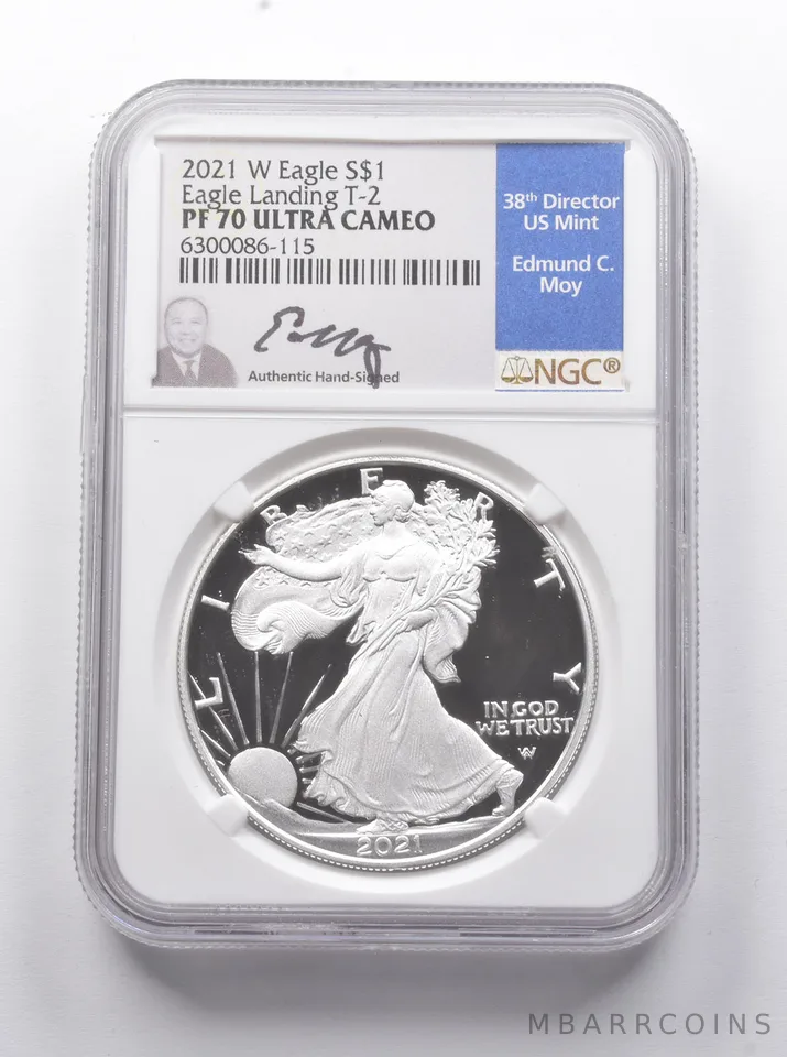 PF70 UCAM 2021-W American Silver Eagle T2 Signed Moy NGC *8927