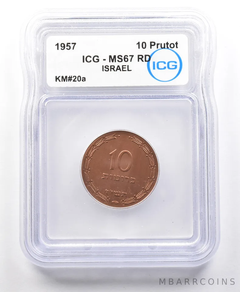 1957 Israel 10 Prutot KM#20a MS67 RD ICG *4212