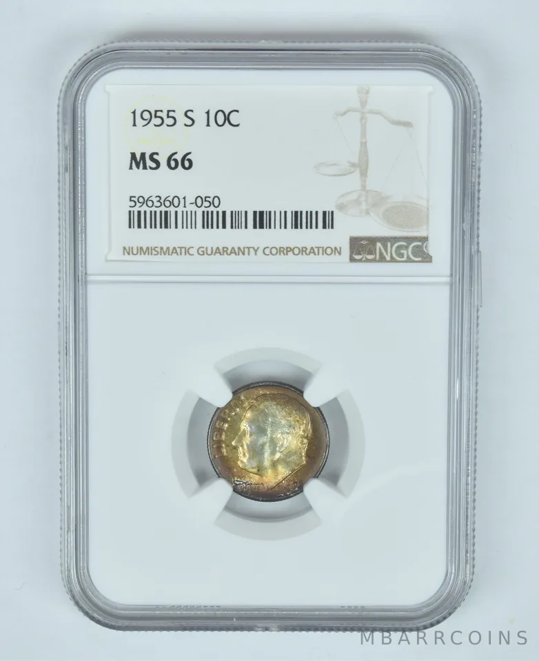 MS66 1955-S Roosevelt Dime - Graded NGC Toned! a9027