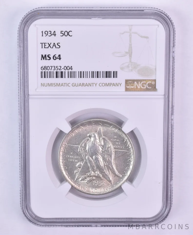 1934 Texas Commemorative Silver Half Dollar MS64 NGC *2300