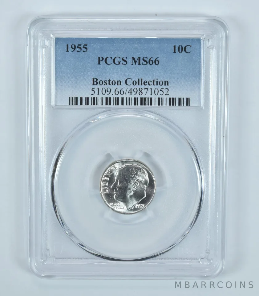 1955 Roosevelt Dime Boston Collection MS66 PCGS Blue Label