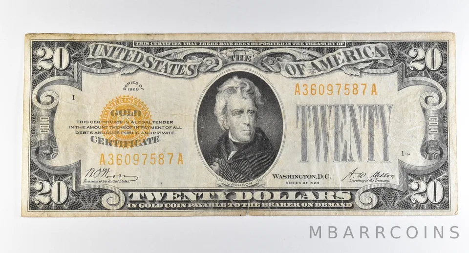 1928 $20 Gold Certificate Yellow Seal *8245