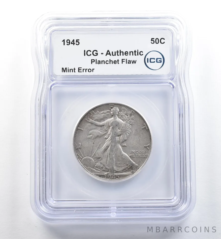 1945 Walking Liberty Half Dollar Mint Error Planchet Flaw Authentic ICG *3580
