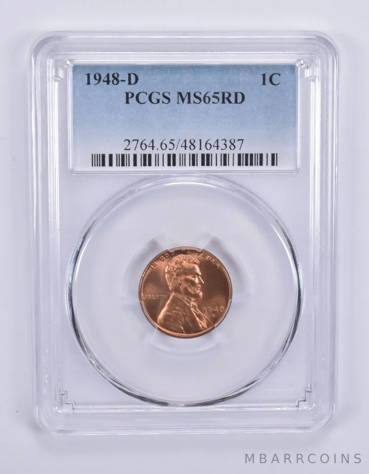 1948-D Lincoln Wheat Cent MS65 RD PCGS Blue Label