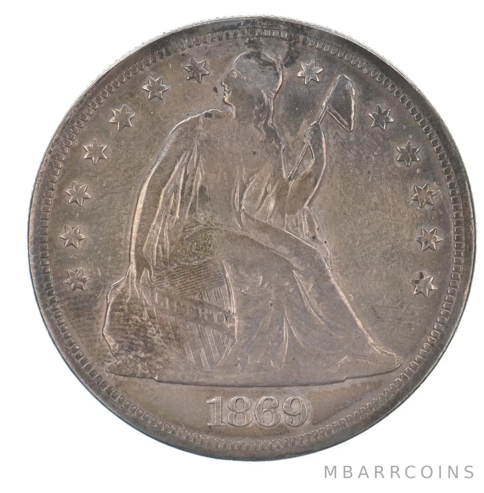 1869 Seated Liberty Silver Dollar Beautiful Tone Repaired *3652