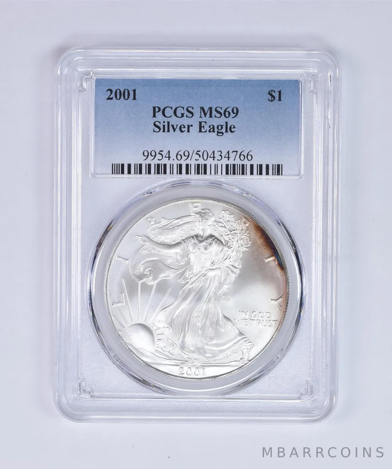 2001 American Silver Eagle MS69 PCGS Peripheral Tone *8035