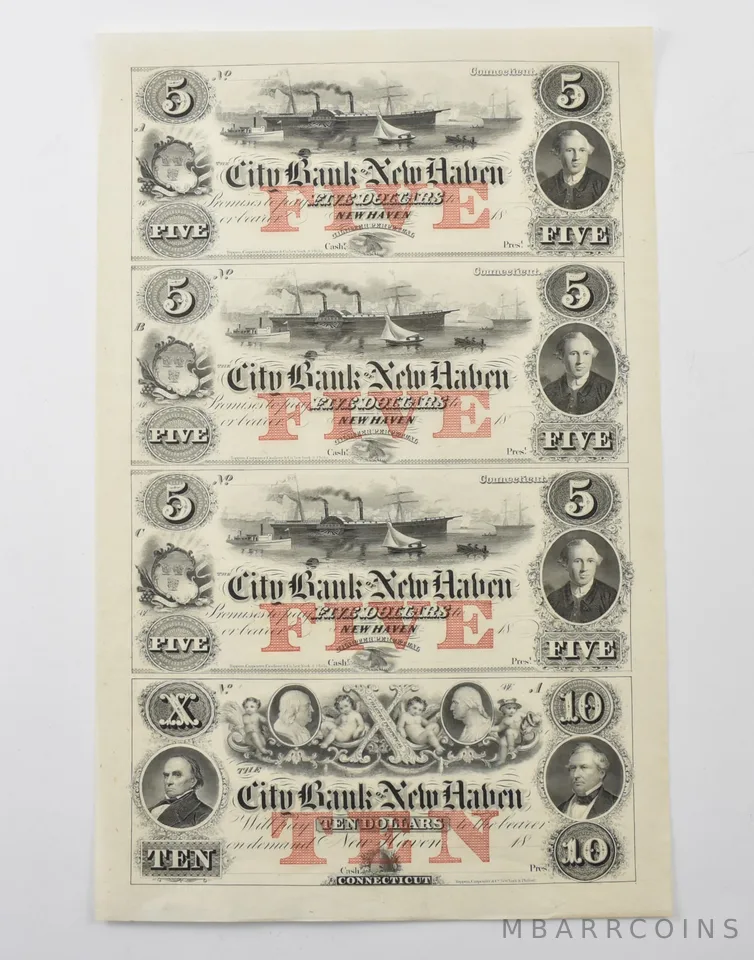 1800s $4 New Haven Connecticut City Bank (4) Uncut Notes a1953