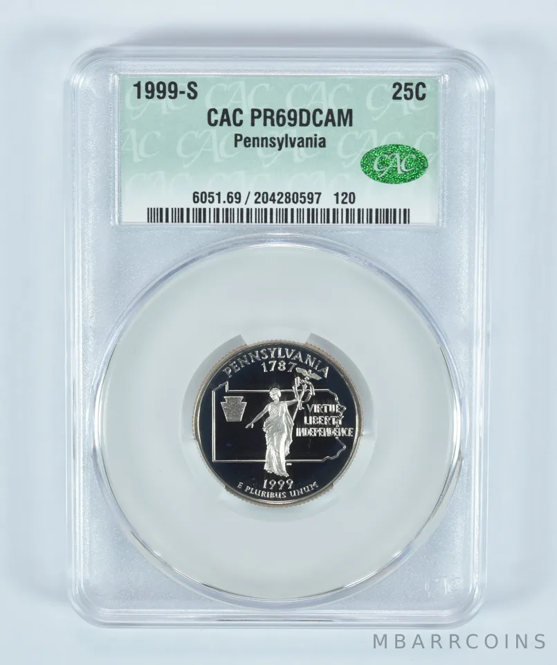 1999-S Washington State Quarter Pennsylvania PR69 DCAM CAC CACg