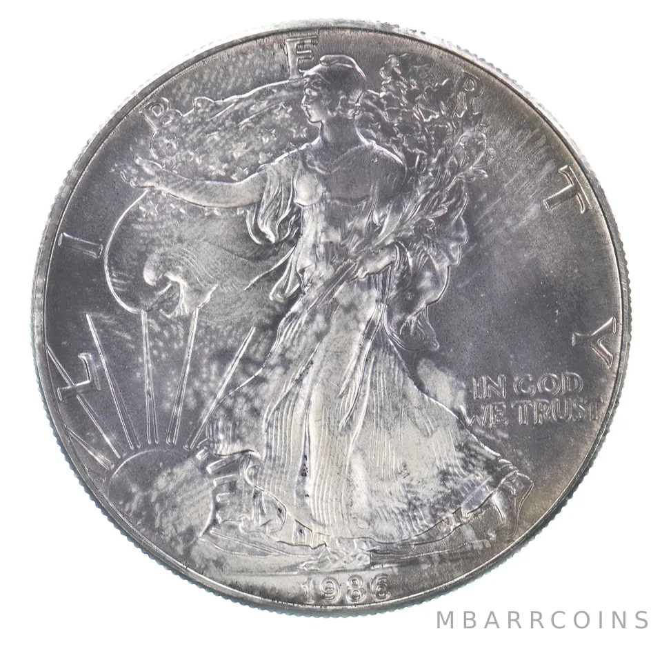 Beautiful Toned - 1986 American Silver Eagle 1 Troy Oz .999 Fine Silver *074