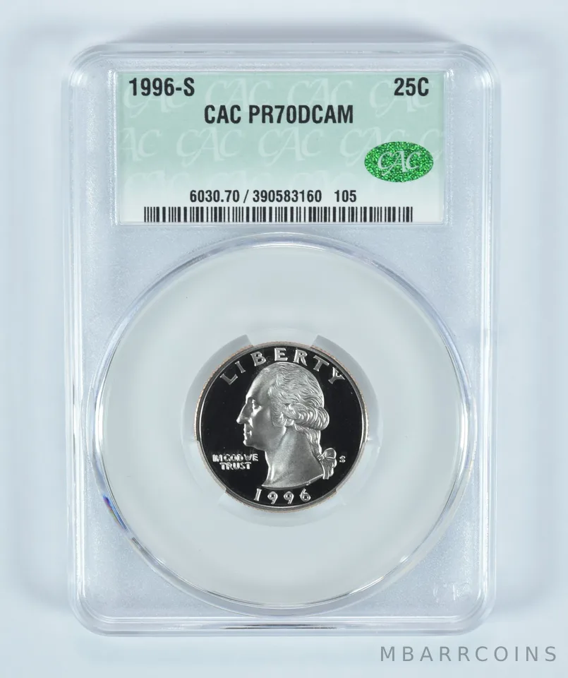 1996-S Washington Quarter PR70 DCAM CAC CACg