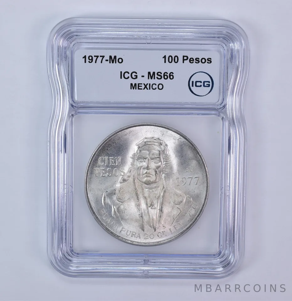 1977 Mo Mexico 100 Pesos Silver MS66 ICG