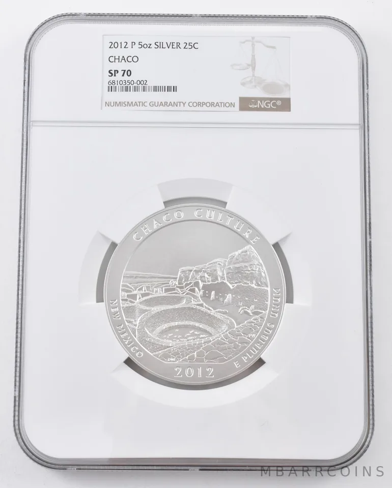 2012 P 5 Oz Silver Quarter Chaco SP70 NGC Brown Label