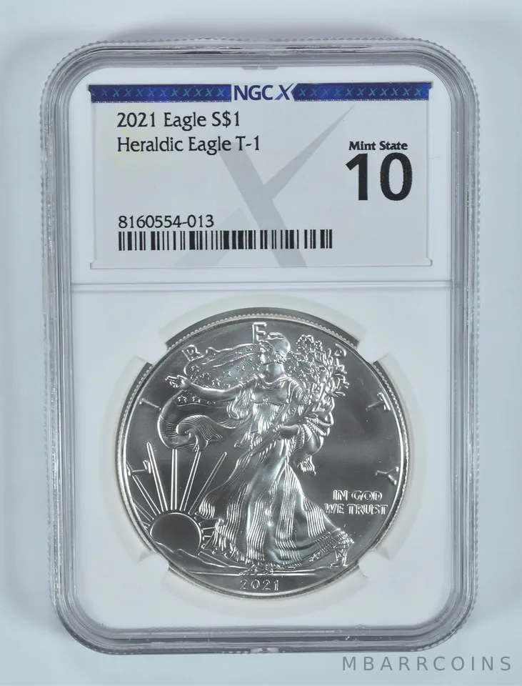2021 American Silver Eagle Heraldic Eagle Type 1 Mint State 10 NGC X NGCX