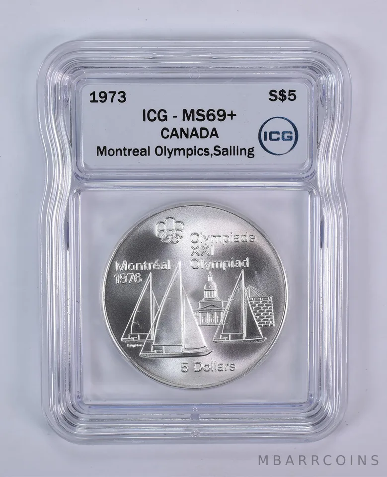 1973 Canada 5 Dollars Silver Montreal Olympics Sailing MS69+ ICG