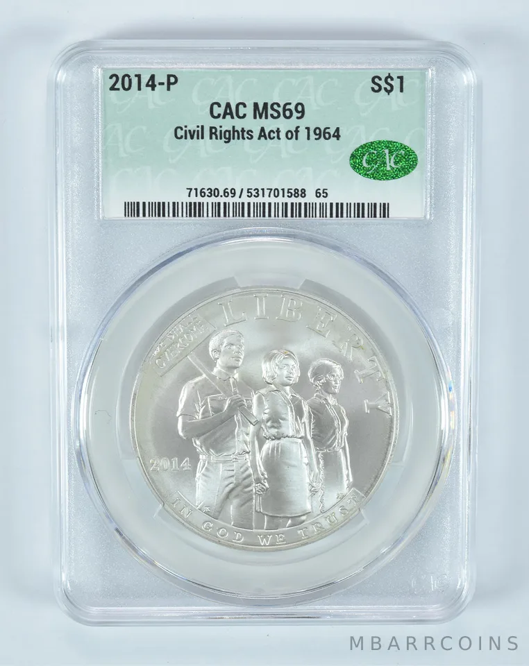 2014-P Civil Rights Commemorative Silver Dollar MS69 CAC CACg