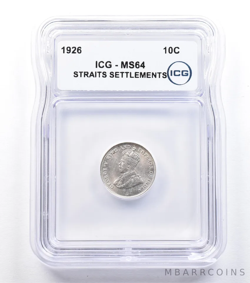 1926 Straits Settlements 10 Cents MS64 ICG *1793