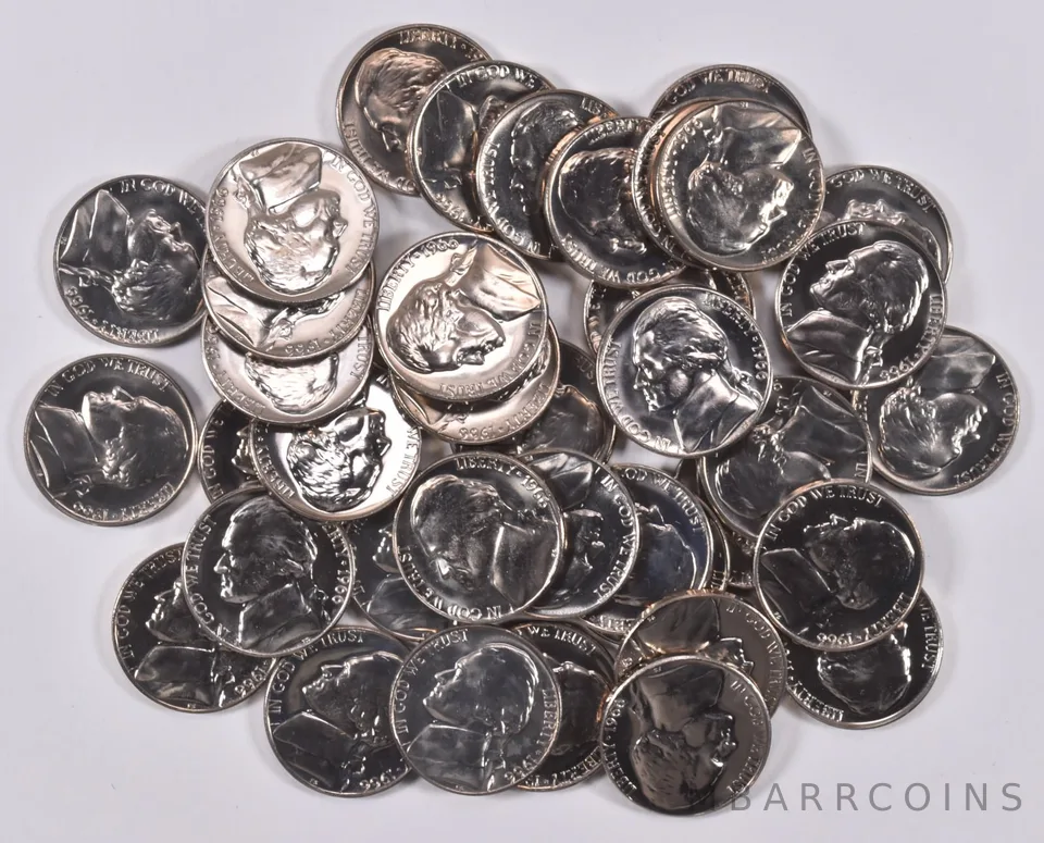 (40) 1966 Jefferson Nickel SMS PL - ROLL of 40 Coins