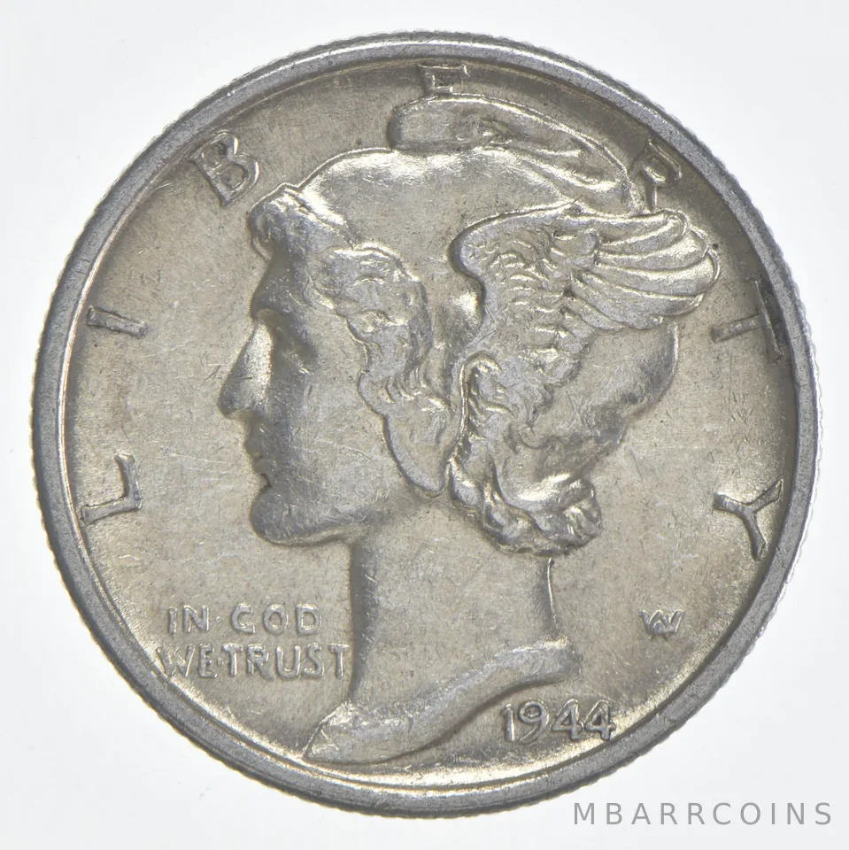 1944-D Mercury Dime 90% Silver AU Almost Unc